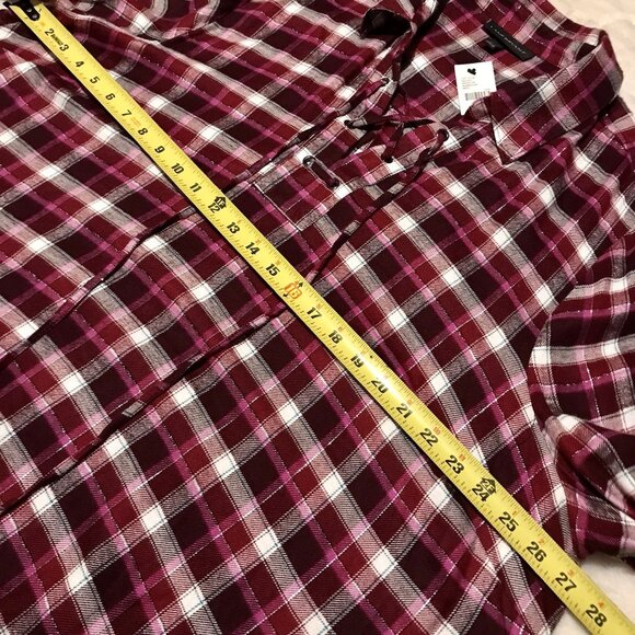Lane Bryant 22W 24W Purple Pink Rayon Flannel Plaid Lace Up Collar Tunic Top - Picture 5 of 6